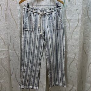 Urban Heritage Striped Linen Blend Pants Women Small Navy White Excellent Casual